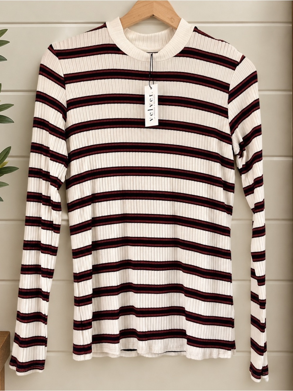 New! Velvet by Graham & Spencer striped ribbed knit tee